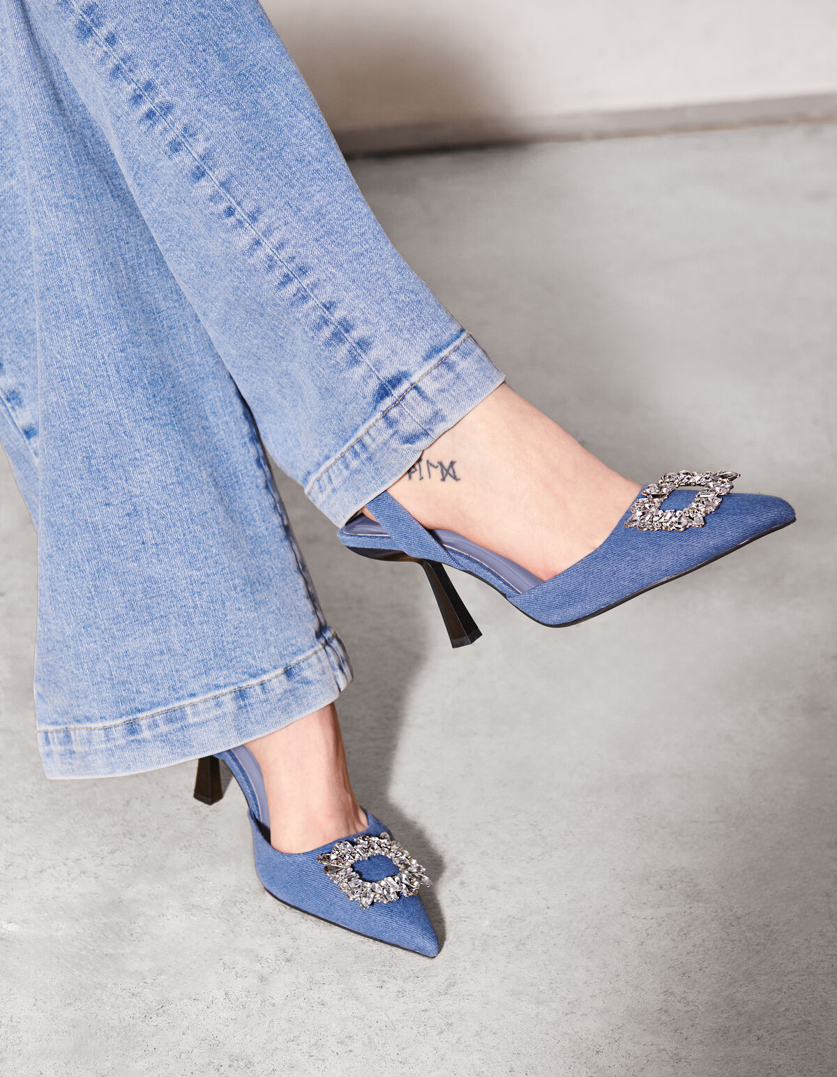 Denim Strass Hakken Blauw SHOEBY SHOES