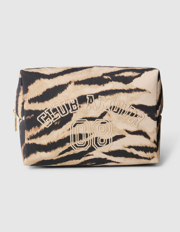 Tijger Embroidery Make-Up Tas Bruin SHOEBY ACCESSOIRES