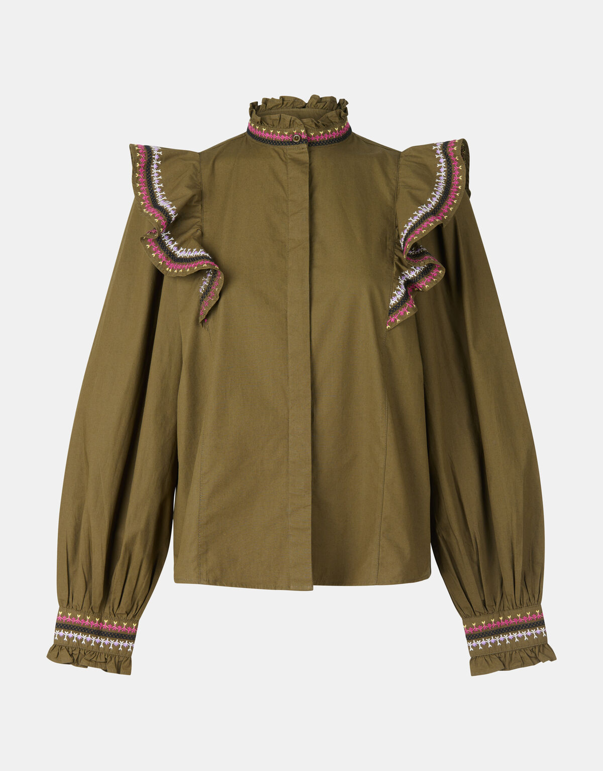Embroidery Blouse Donkergroen SHOEBY WOMEN