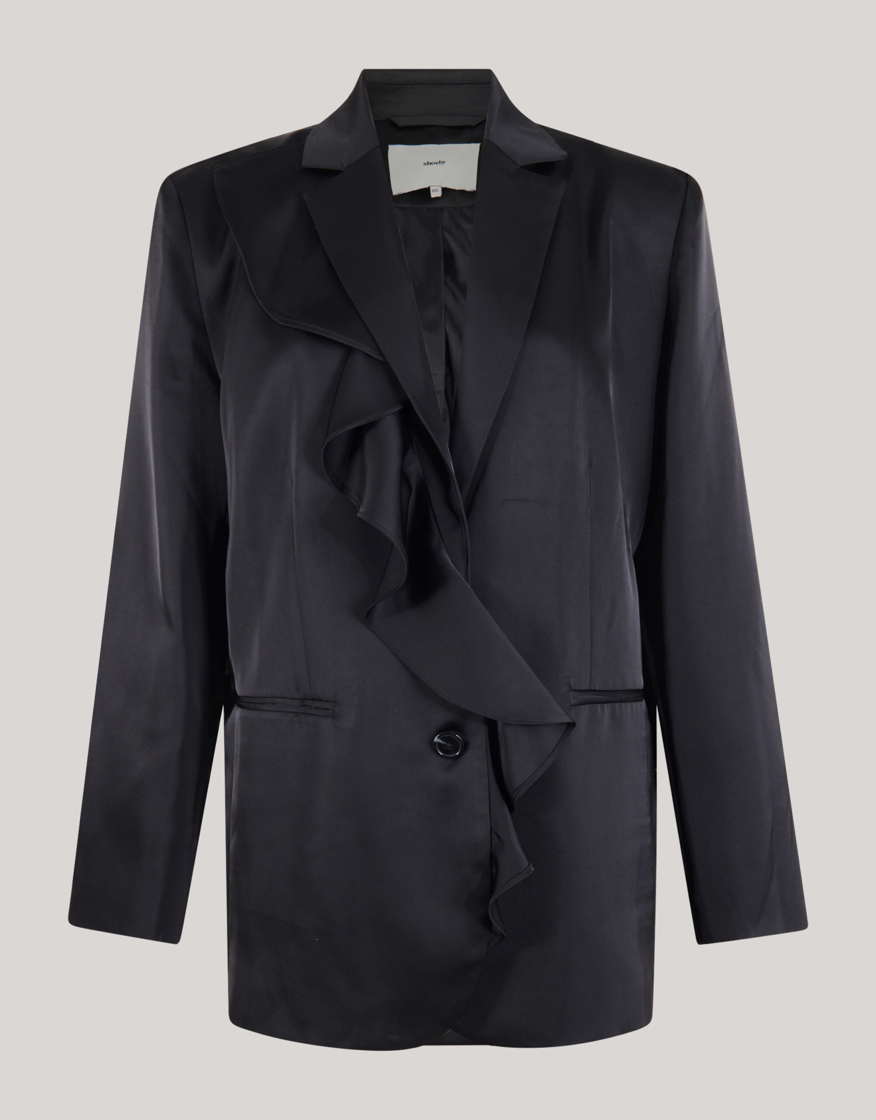 Satijnen Ruffle Blazer Zwart SHOEBY WOMEN