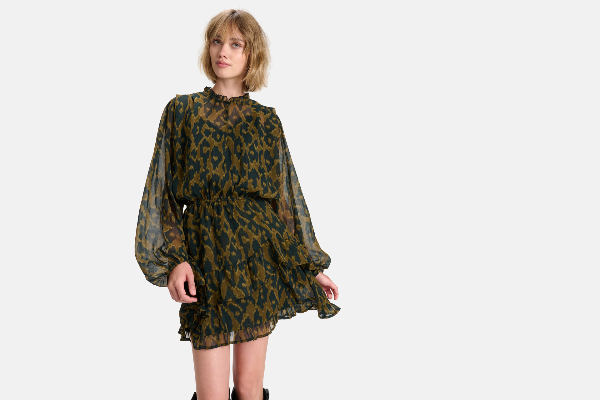 Leopard Print Jurk Donkergroen SHOEBY WOMEN