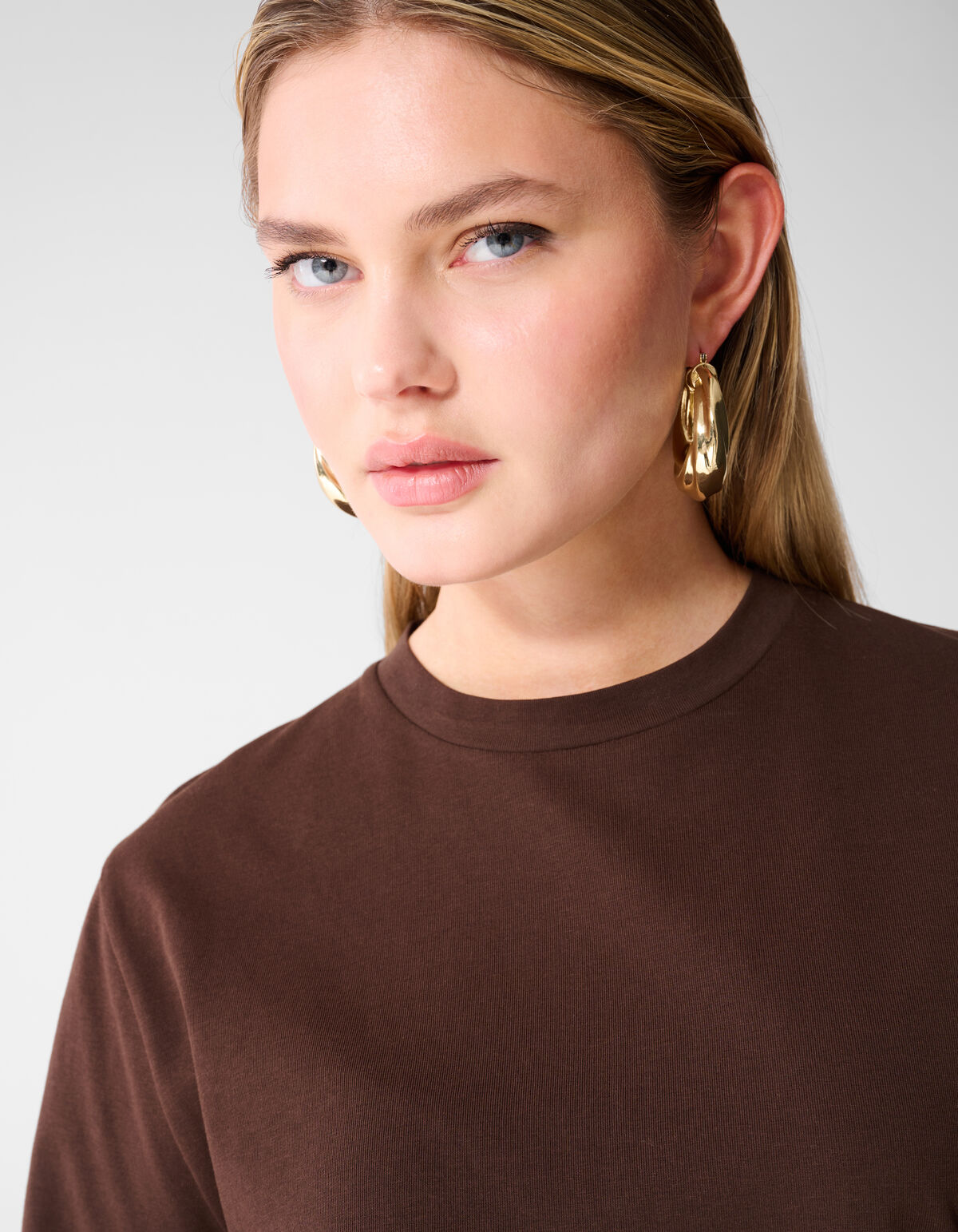 Kanten Satijnen T-shirt Bruin SHOEBY WOMEN