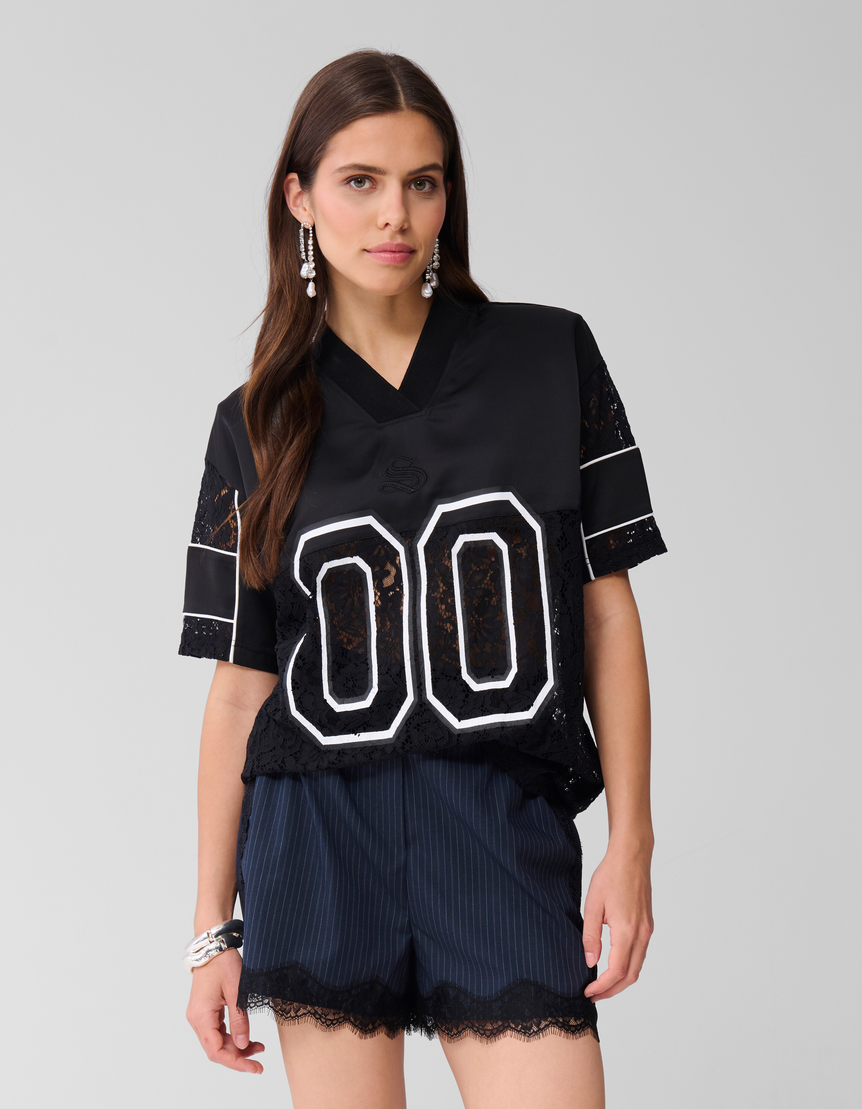 Oversized Kanten Baseball T-shirt Zwart SHOEBY WOMEN