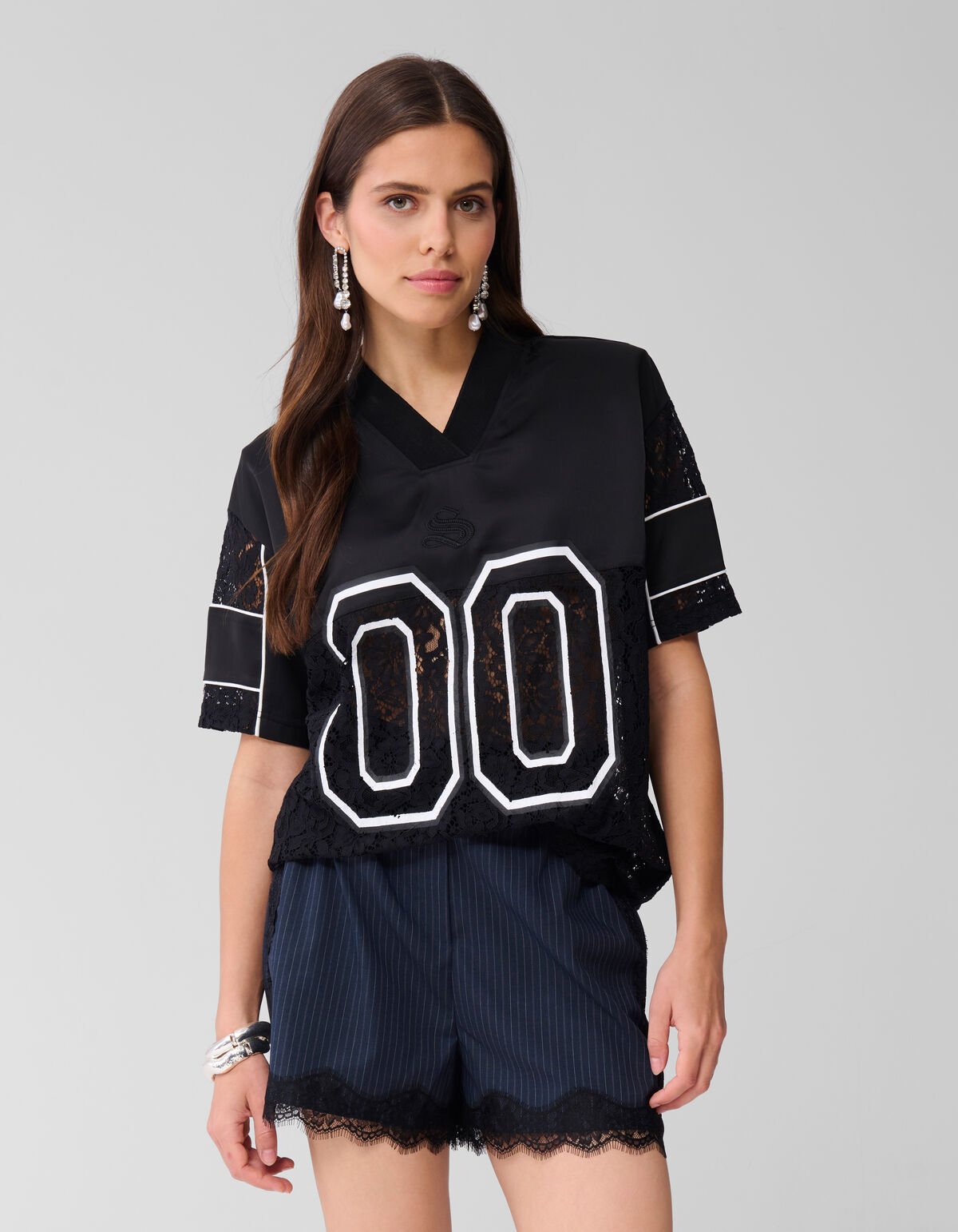 Oversized Kanten Baseball T-shirt Zwart SHOEBY WOMEN