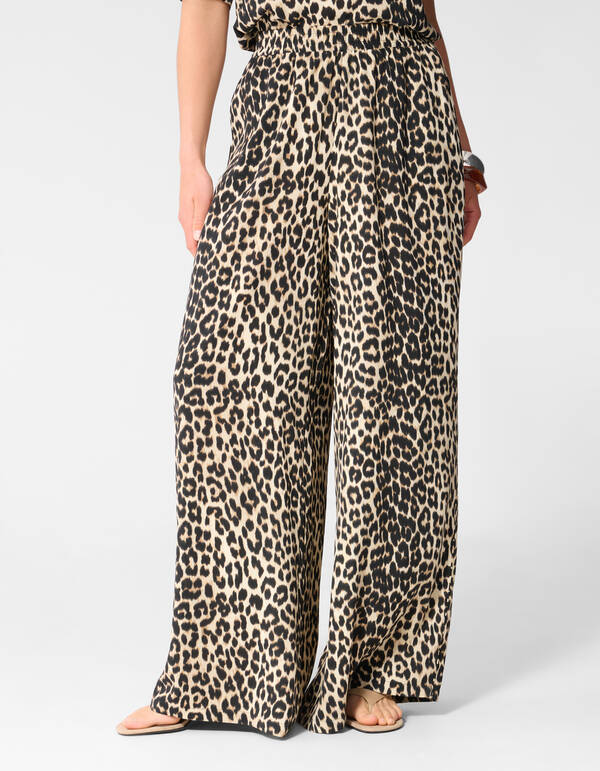 Leopard Twist Wide Leg Fit Broek Bruin SHOEBY WOMEN