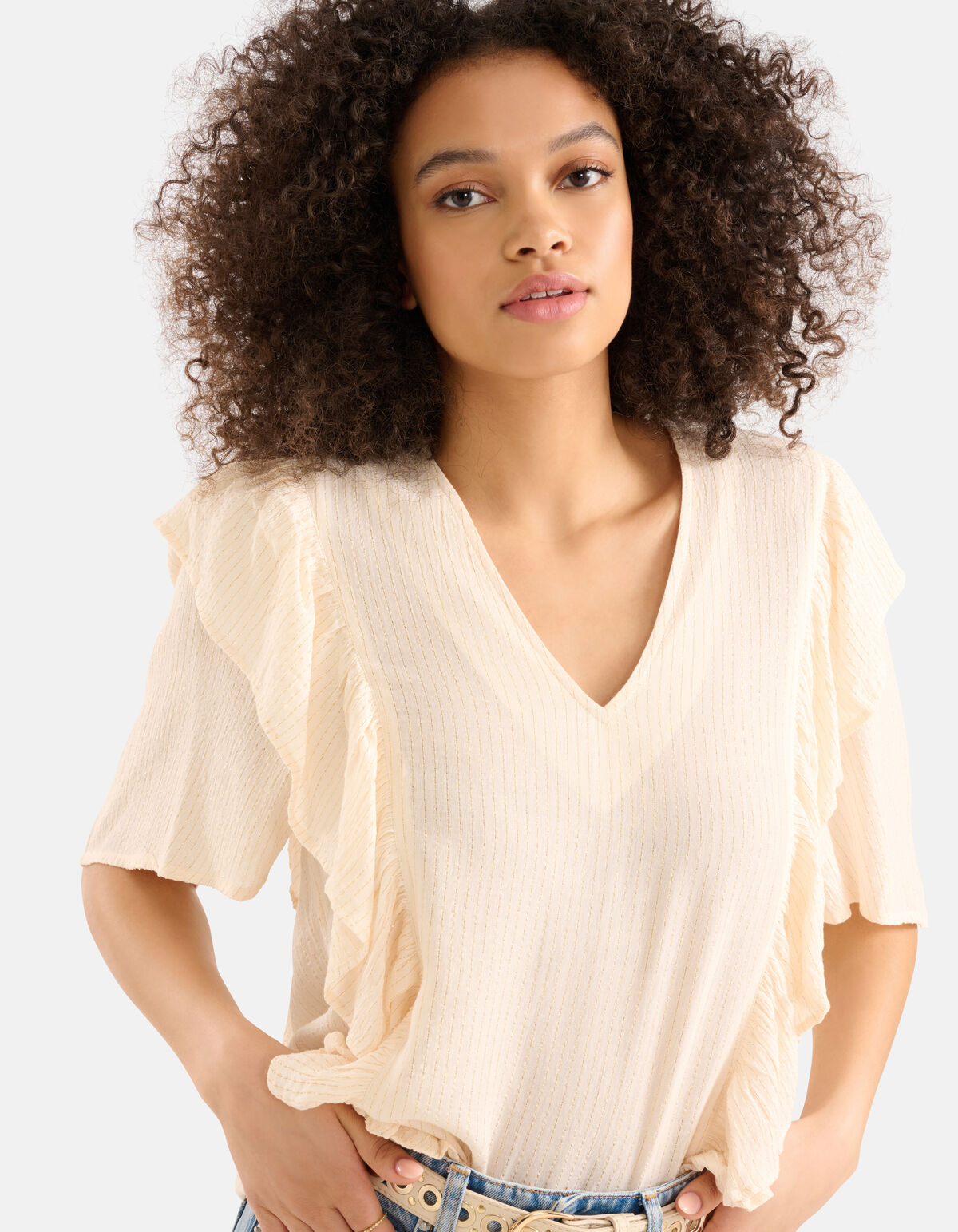 Ruffle Lurex Top Gebroken Wit SHOEBY WOMEN