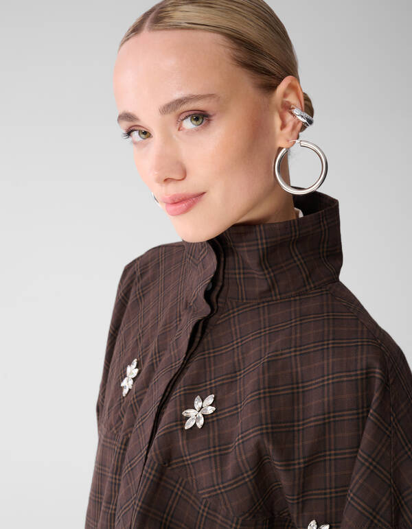 Check Bomber Blouse Donkerbruin SHOEBY WOMEN