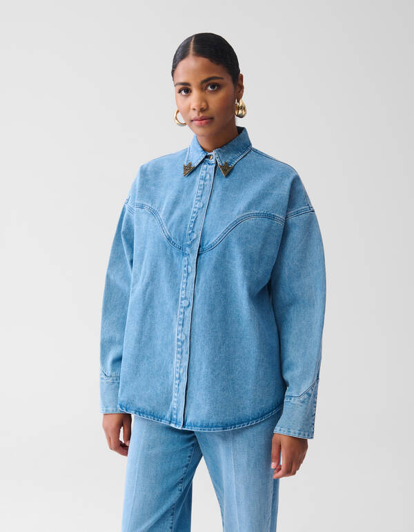 Oversized Denim Blouse Mediumstone SHOEBY WOMEN