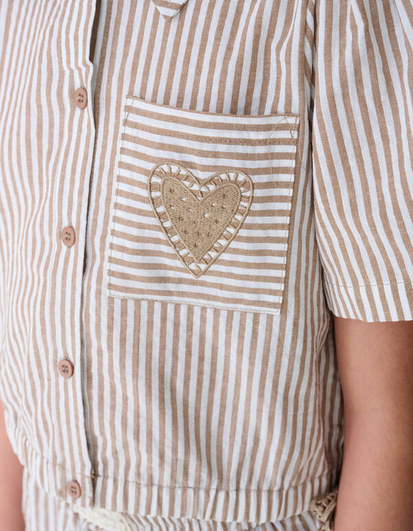 Pinstripe Embroidery Blouse Bruin SHOEBY GIRLS