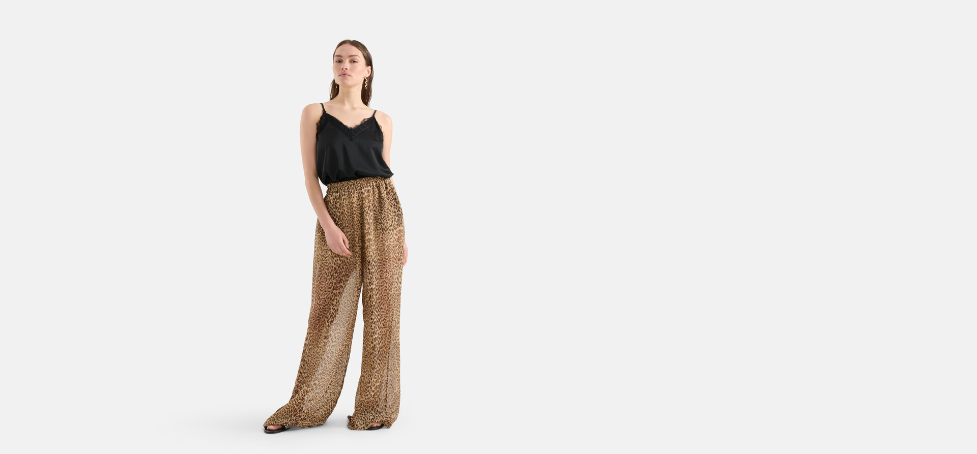 Cheetah Wide Leg Broek Bruin SHOEBY WOMEN