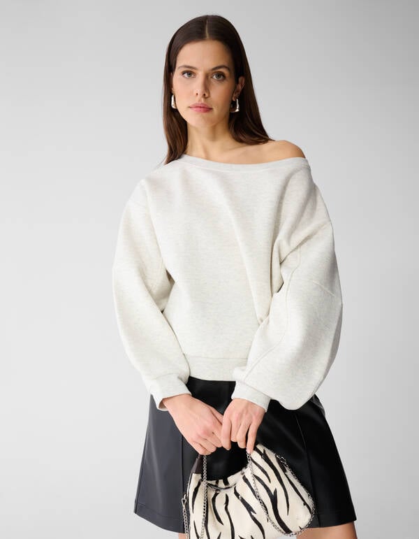 Oversized One Shoulder Sweater Lichtgrijs SHOEBY WOMEN