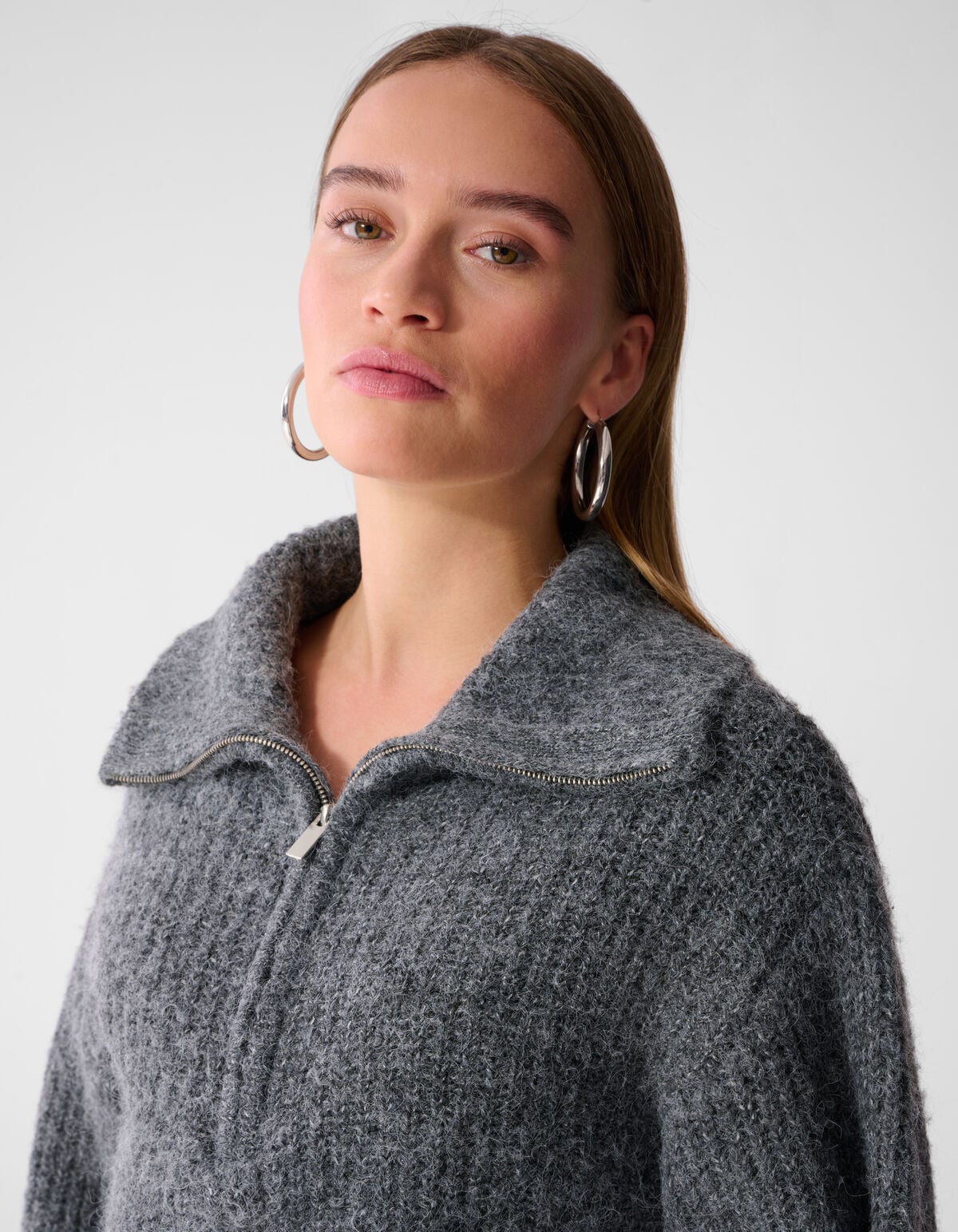 Zip Collar Gebreide Trui Grijs SHOEBY WOMEN