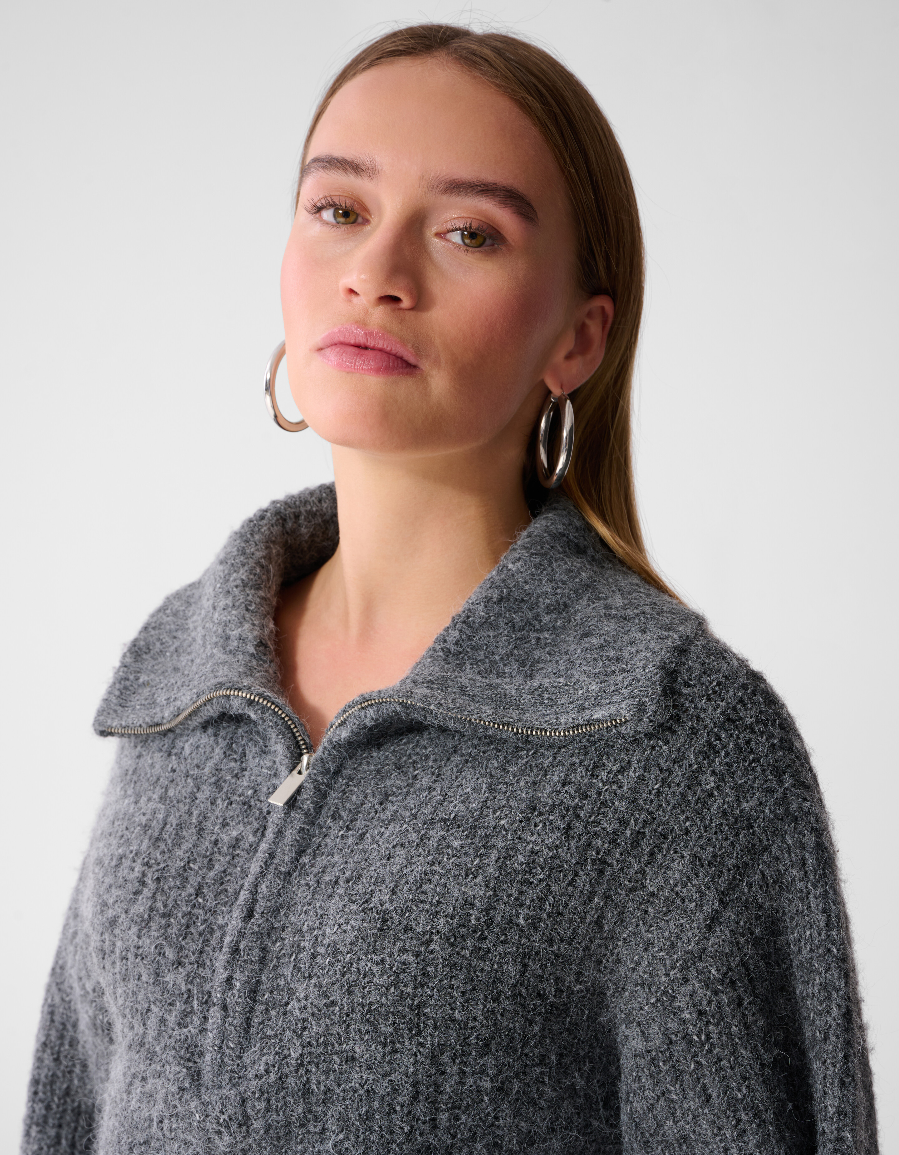 Zip Collar Gebreide Trui Grijs SHOEBY WOMEN