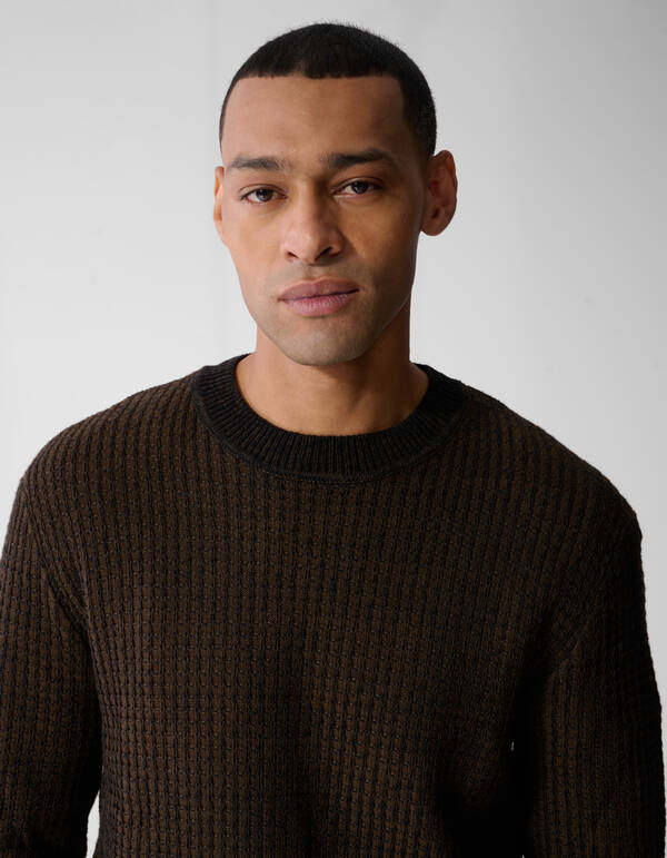 Waffle Crewneck Trui Donkerbruin SHOEBY MEN