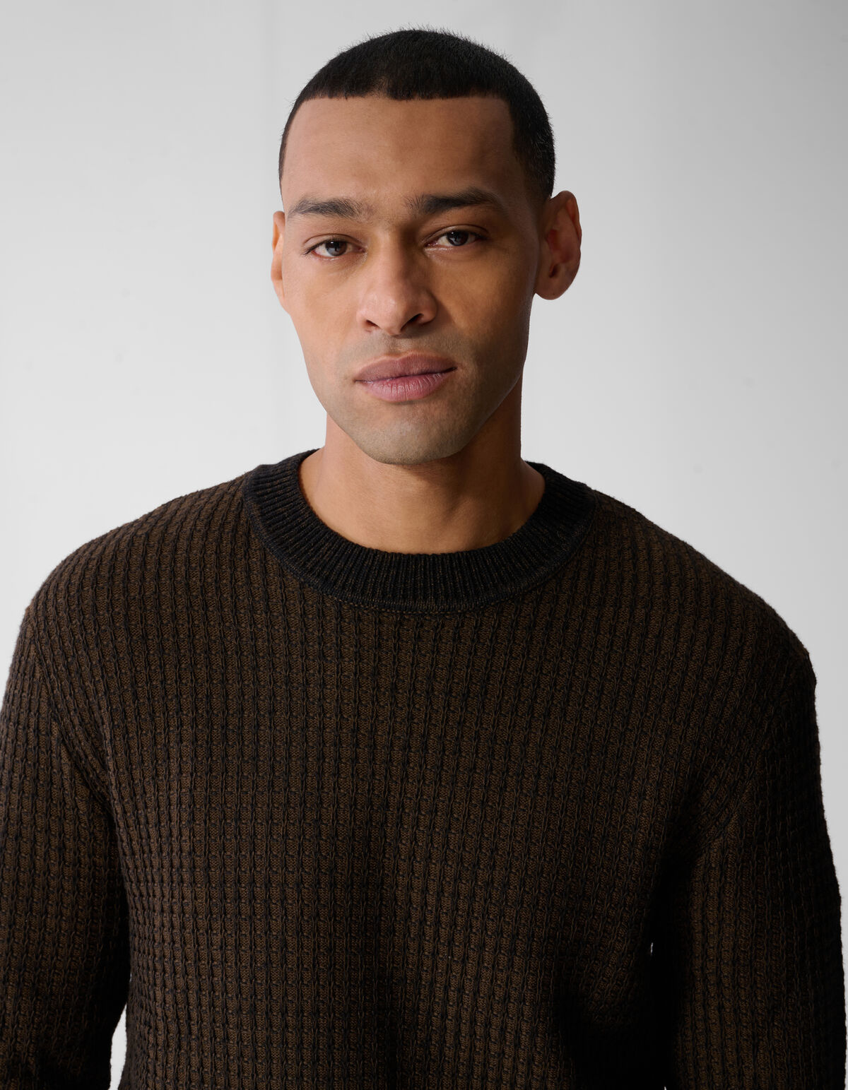 Waffle Crewneck Trui Donkerbruin SHOEBY MEN