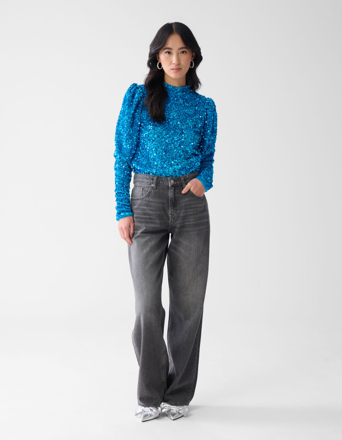 Velvet Pailletten Top Blauw SHOEBY WOMEN