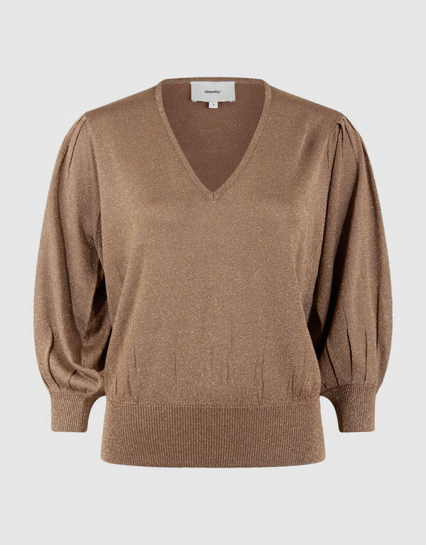 Glitter V-hals Trui Bruin SHOEBY WOMEN