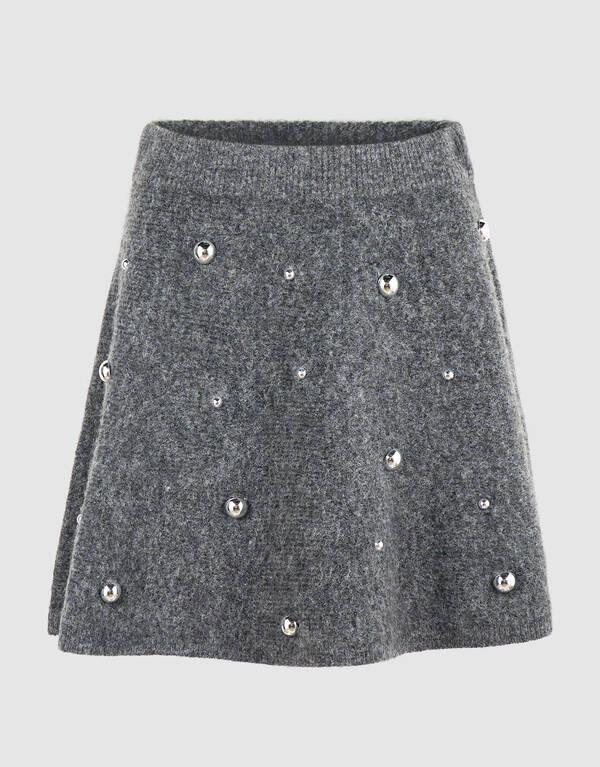 Gebreide Studded Mini Rok Grijs SHOEBY WOMEN