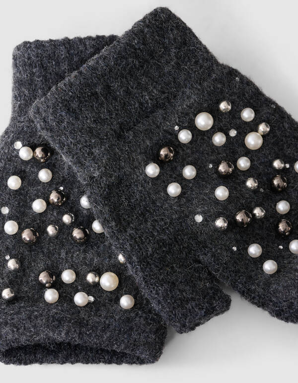 Beaded Fingerless Handschoenen Donkergrijs SHOEBY ACCESSOIRES