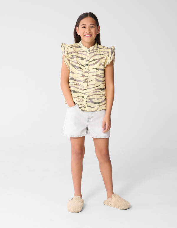 Tiger Ruffle Top Lichtgeel SHOEBY GIRLS