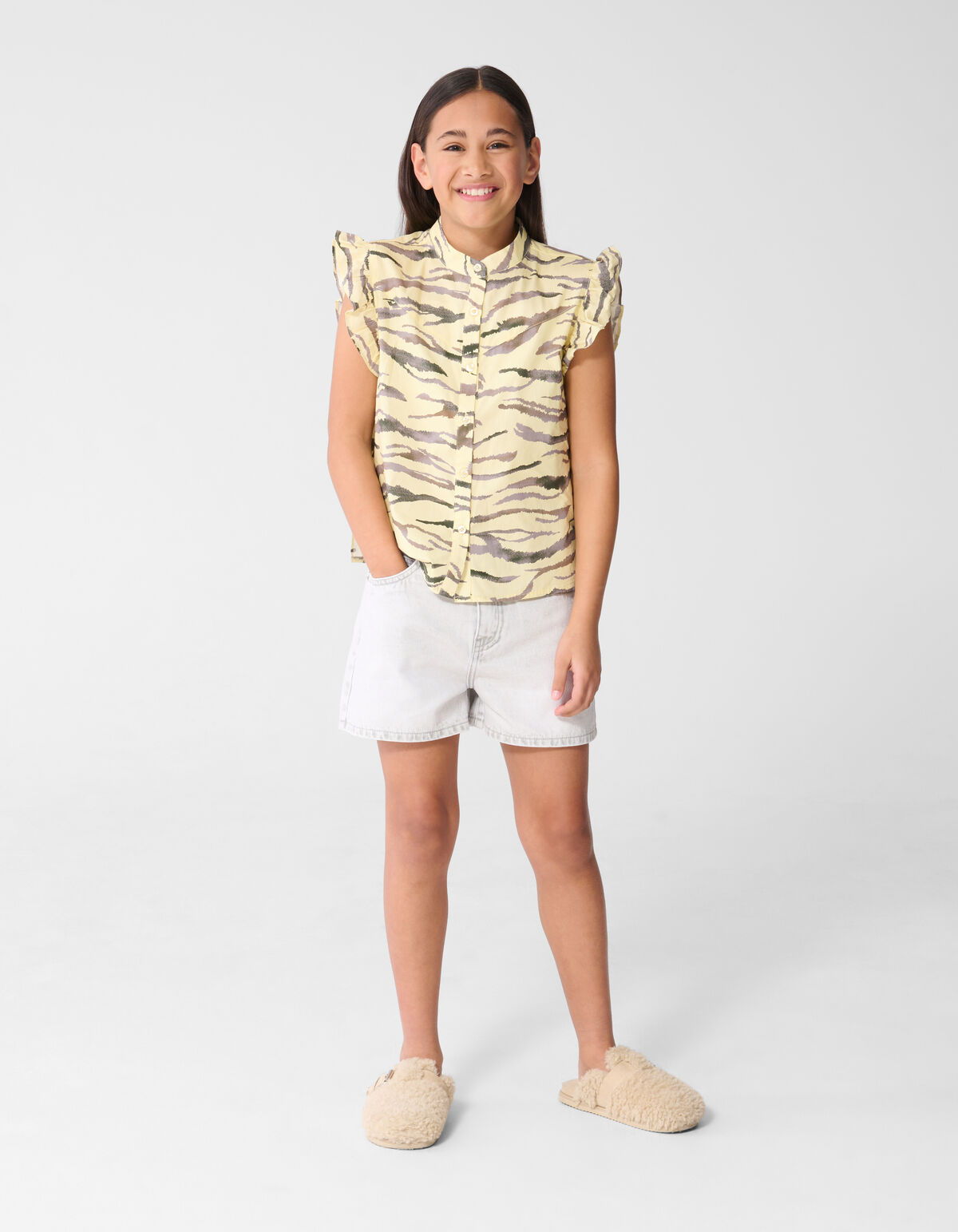 Tiger Ruffle Top Lichtgeel SHOEBY GIRLS