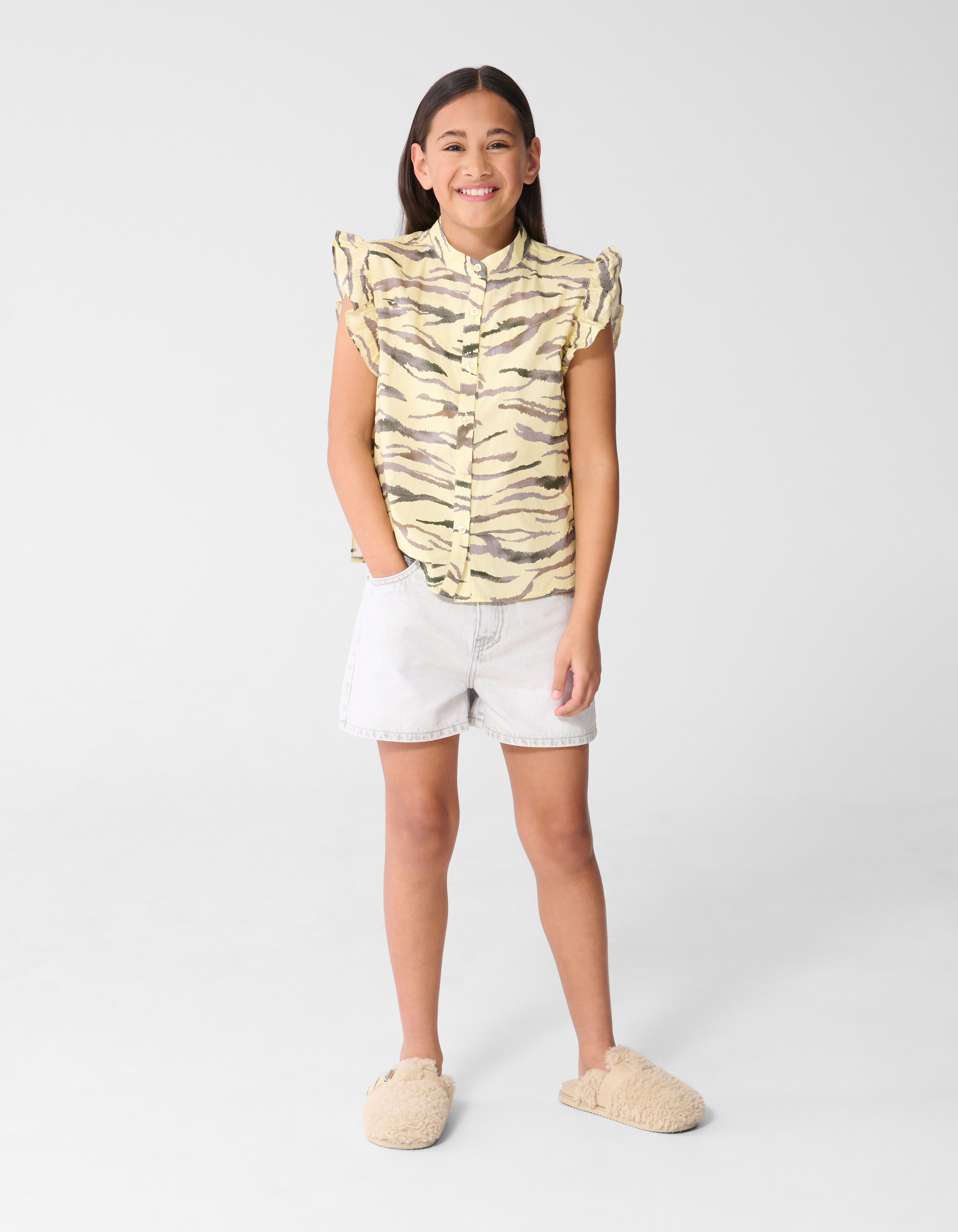 Tiger Ruffle Top Lichtgeel SHOEBY GIRLS