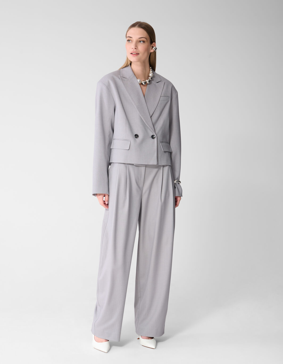 Pinstripe Barrel Fit Pantalon Lichtgrijs SHOEBY WOMEN