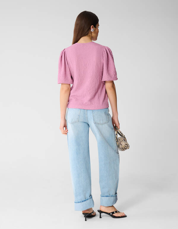 Crinkle V-Hals Top Roze SHOEBY WOMEN