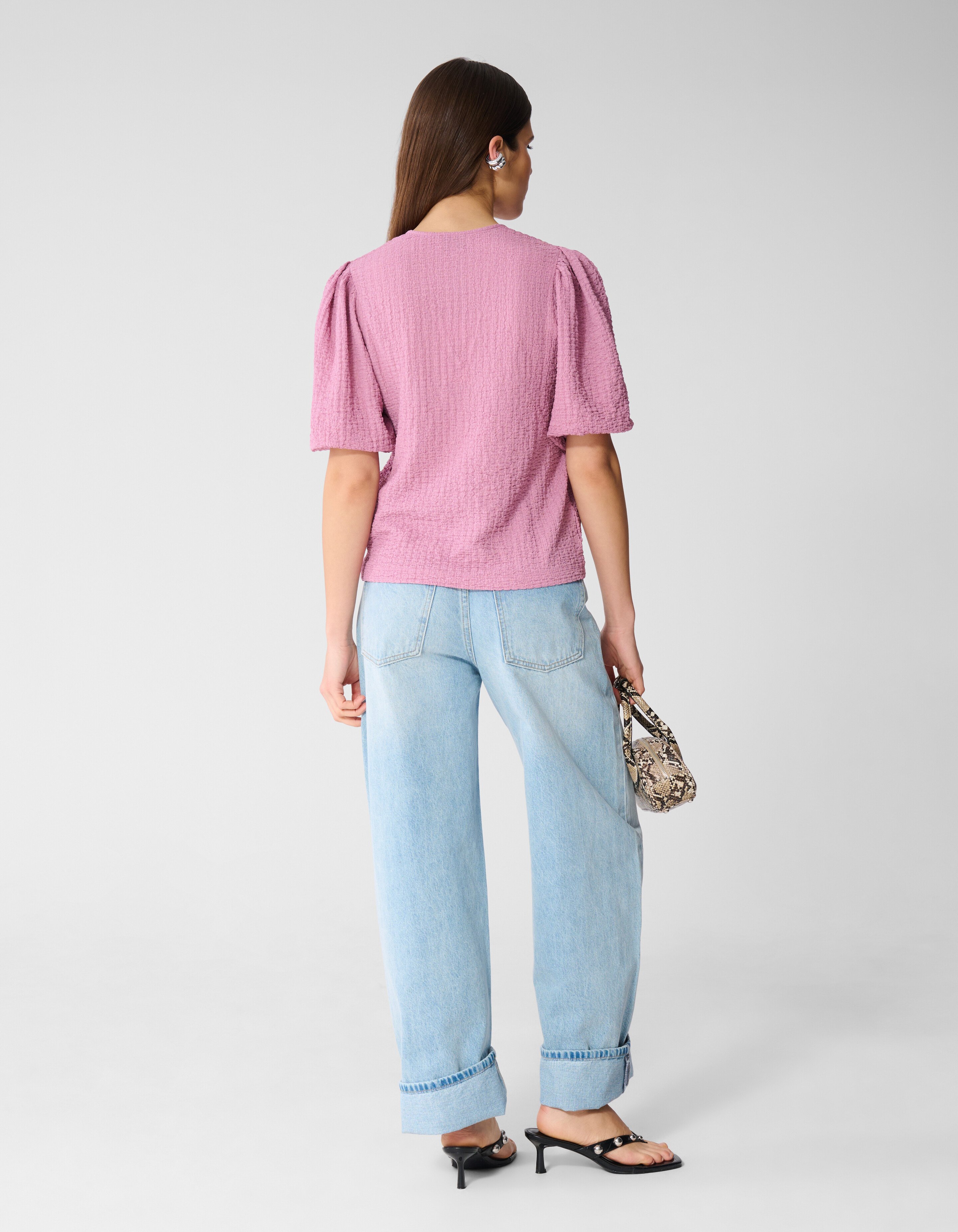 Crinkle V-Hals Top Roze SHOEBY WOMEN