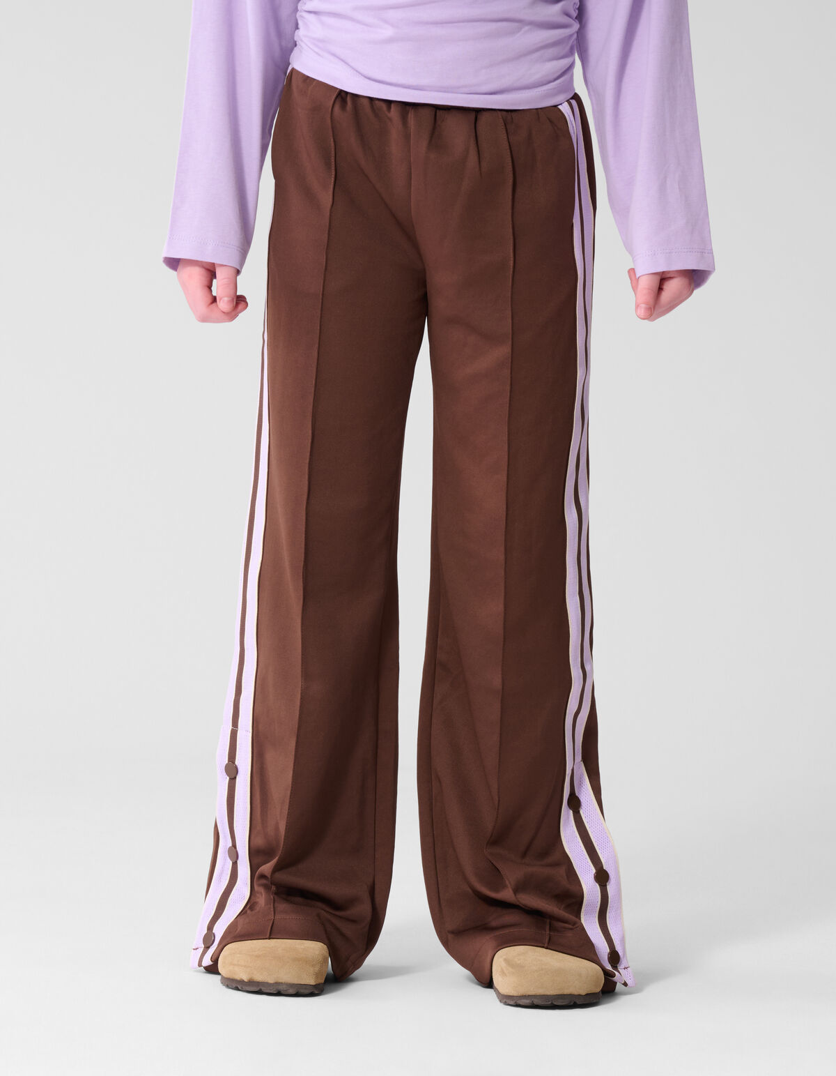 Button Wide Leg Fit Broek Bruin SHOEBY GIRLS