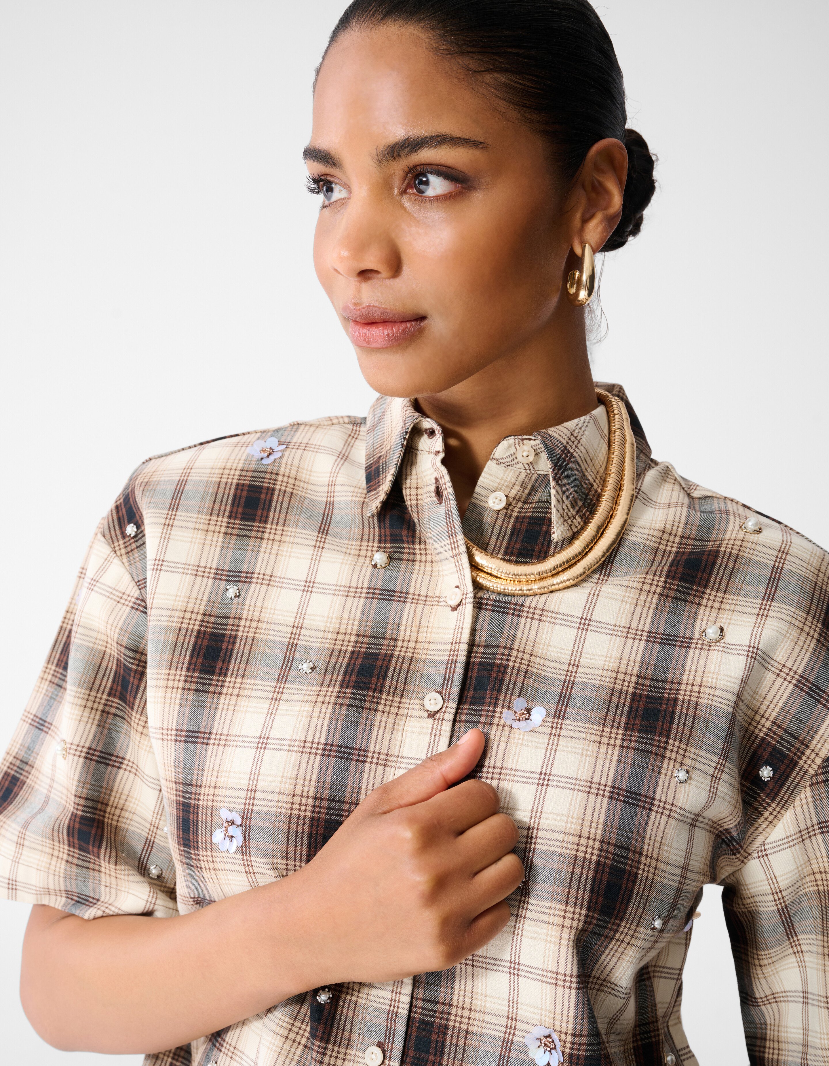 Ruiten Beaded Blouse Bruin SHOEBY WOMEN