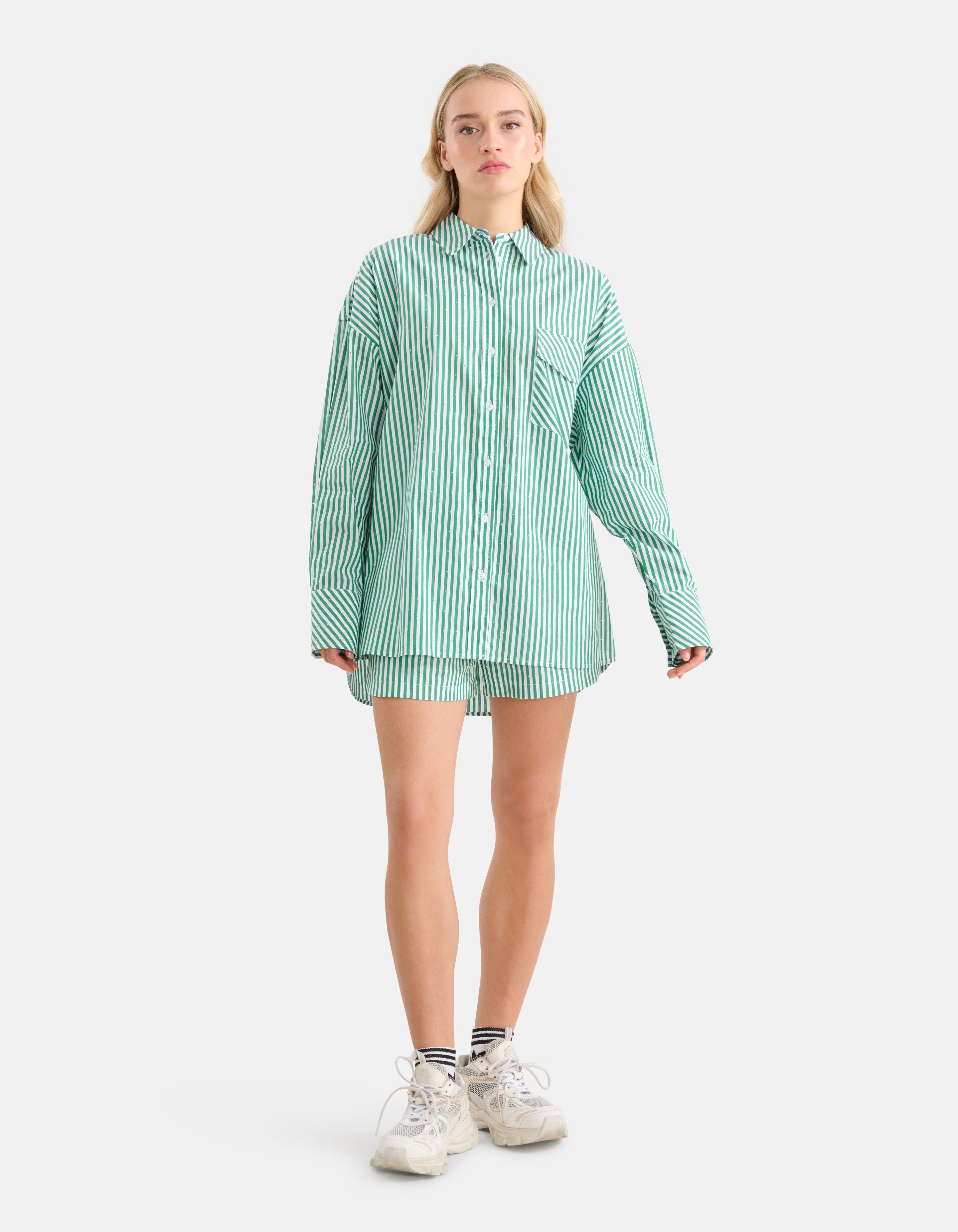 Pinstripe Strass Blouse Groen By Monica SHOEBY WOMEN