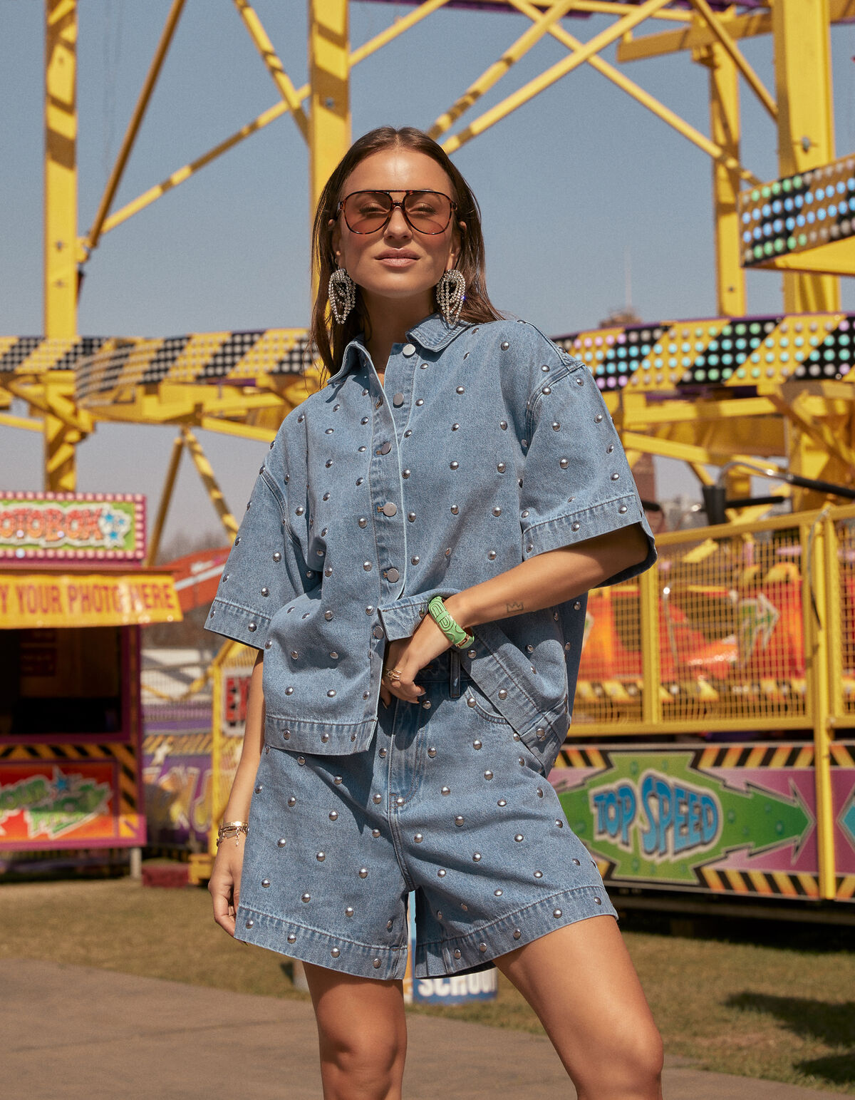 Denim Studs Short Mediumstone By Lizzy SHOEBY WOMEN