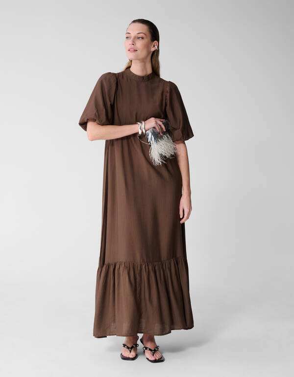 Ruffle Maxi Jurk Bruin SHOEBY WOMEN