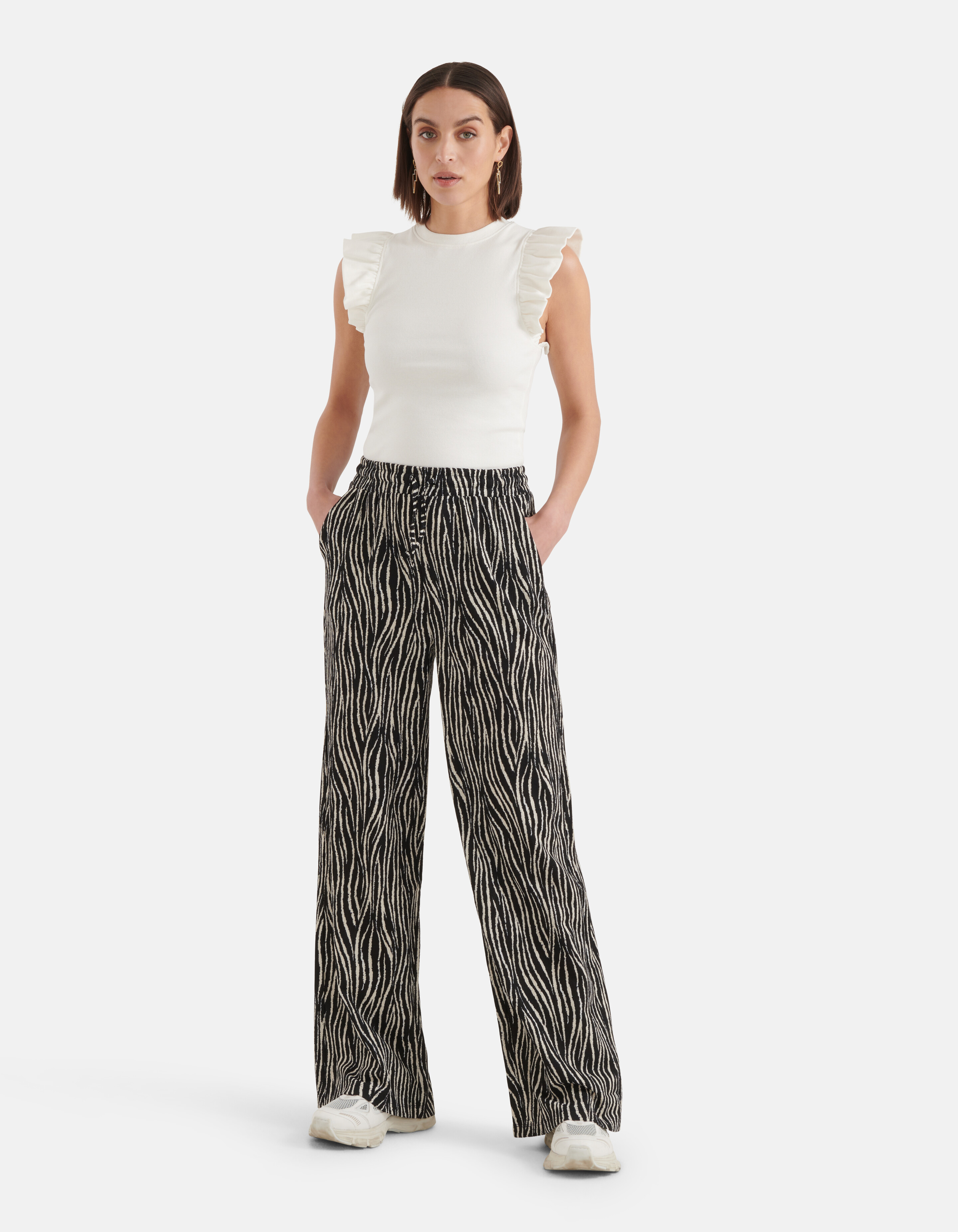 Crinkle Wide Leg Broek Zwart SHOEBY WOMEN