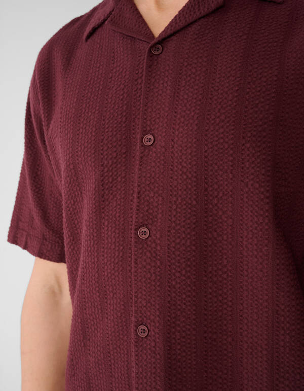 Seersucker Stripe Overhemd Donkerrood SHOEBY MEN