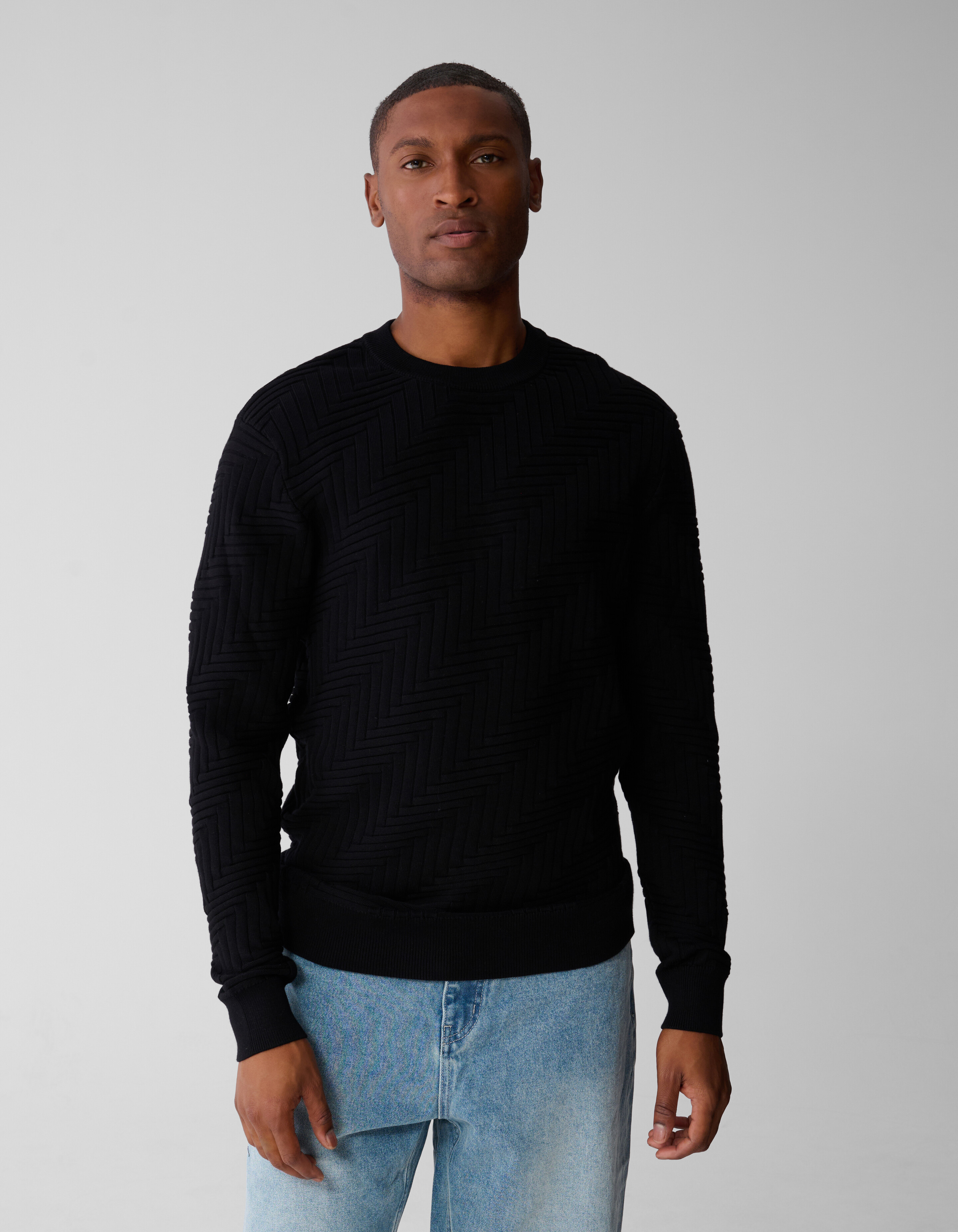 Structuur Knit Sweater Zwart SHOEBY MEN