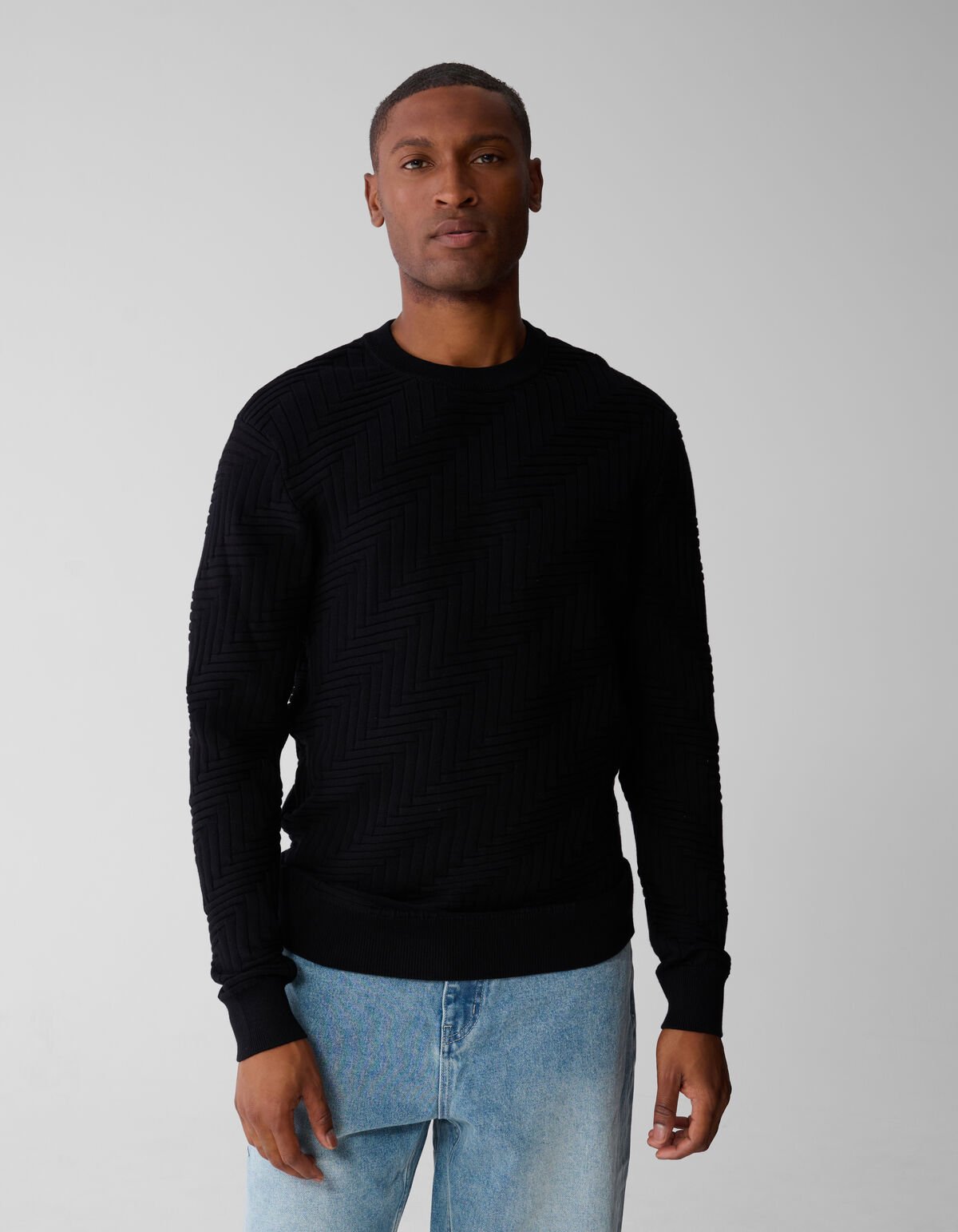 Structuur Knit Sweater Zwart SHOEBY MEN