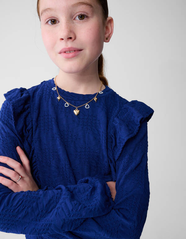 Ruffle Longsleeve Top Donkerblauw SHOEBY GIRLS