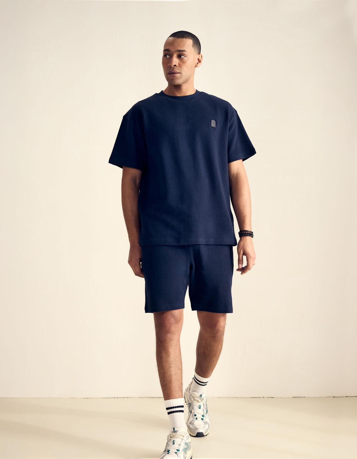 Waffle Structuur T-shirt Donkerblauw SHOEBY MEN