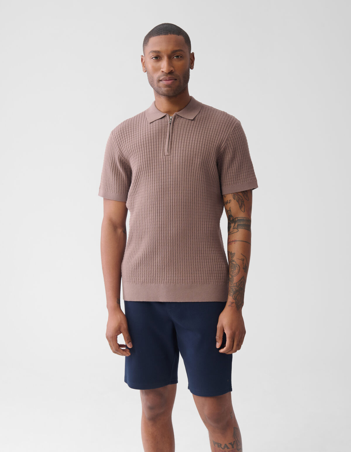 Half Zip Polo Lichtbruin SHOEBY MEN