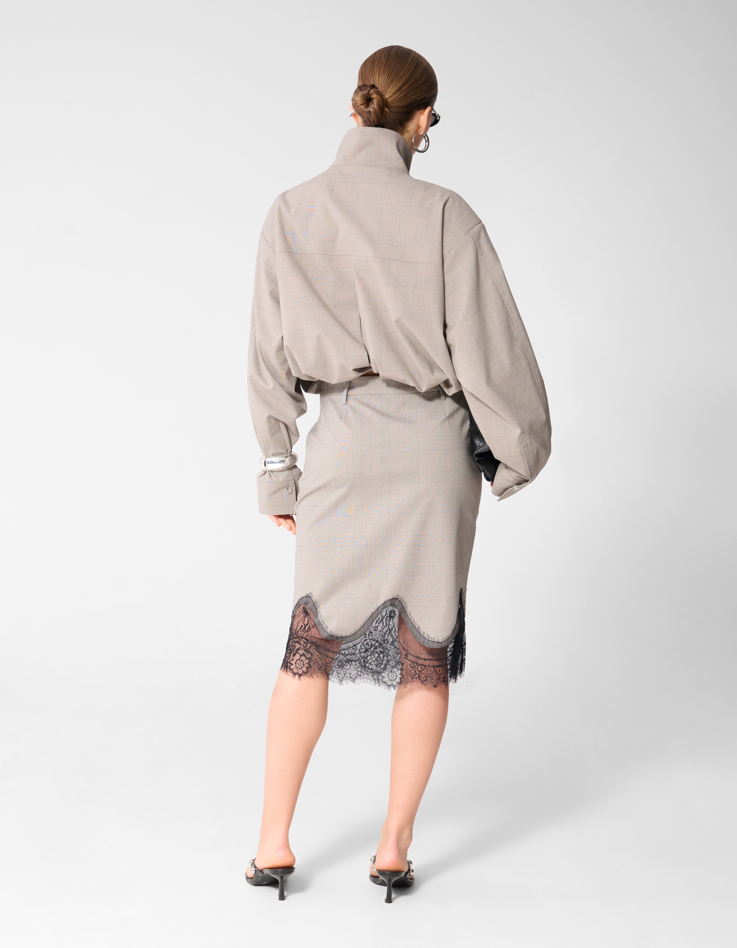 Kanten Ruiten Midi Rok Lichtgrijs SHOEBY WOMEN