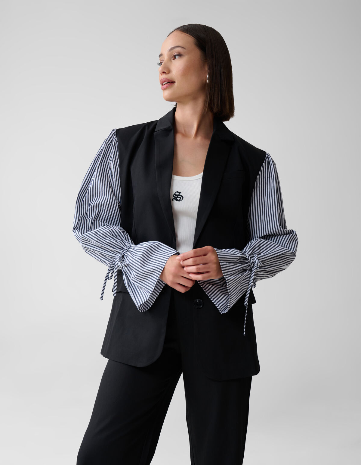Poplin Sleeve Blazer Zwart SHOEBY WOMEN