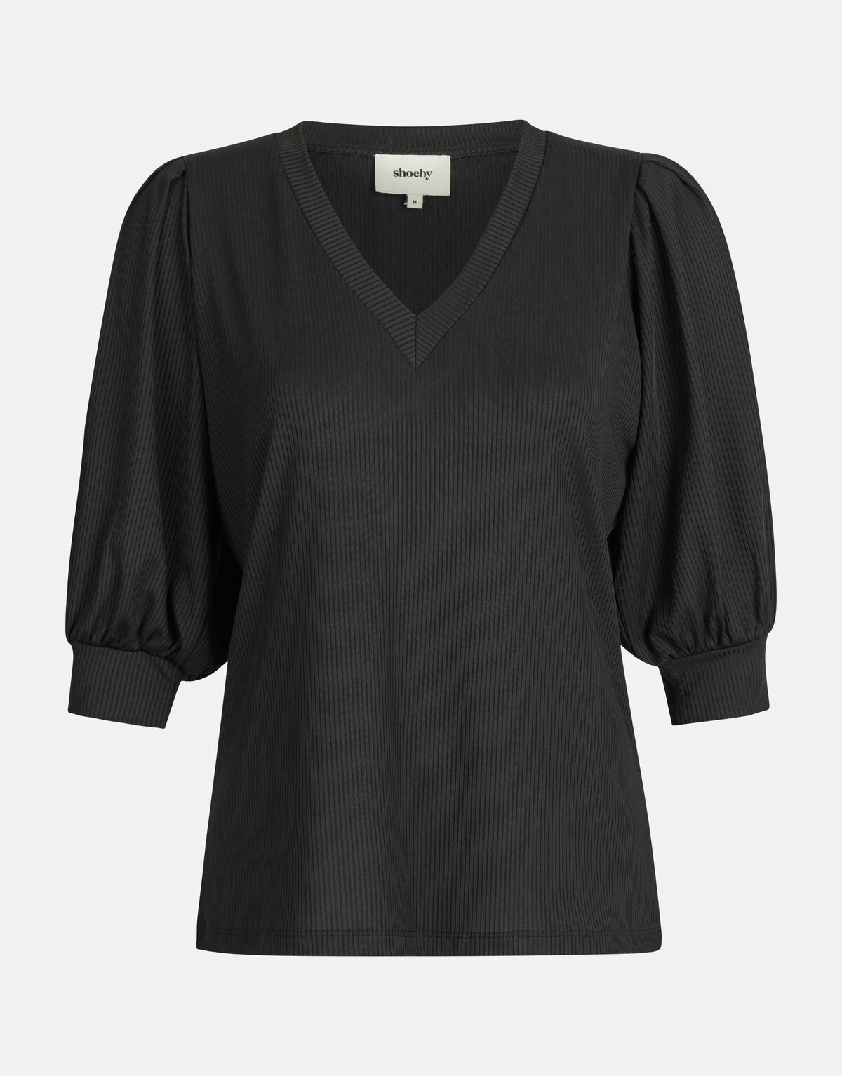 Rib V-hals Top Zwart SHOEBY WOMEN