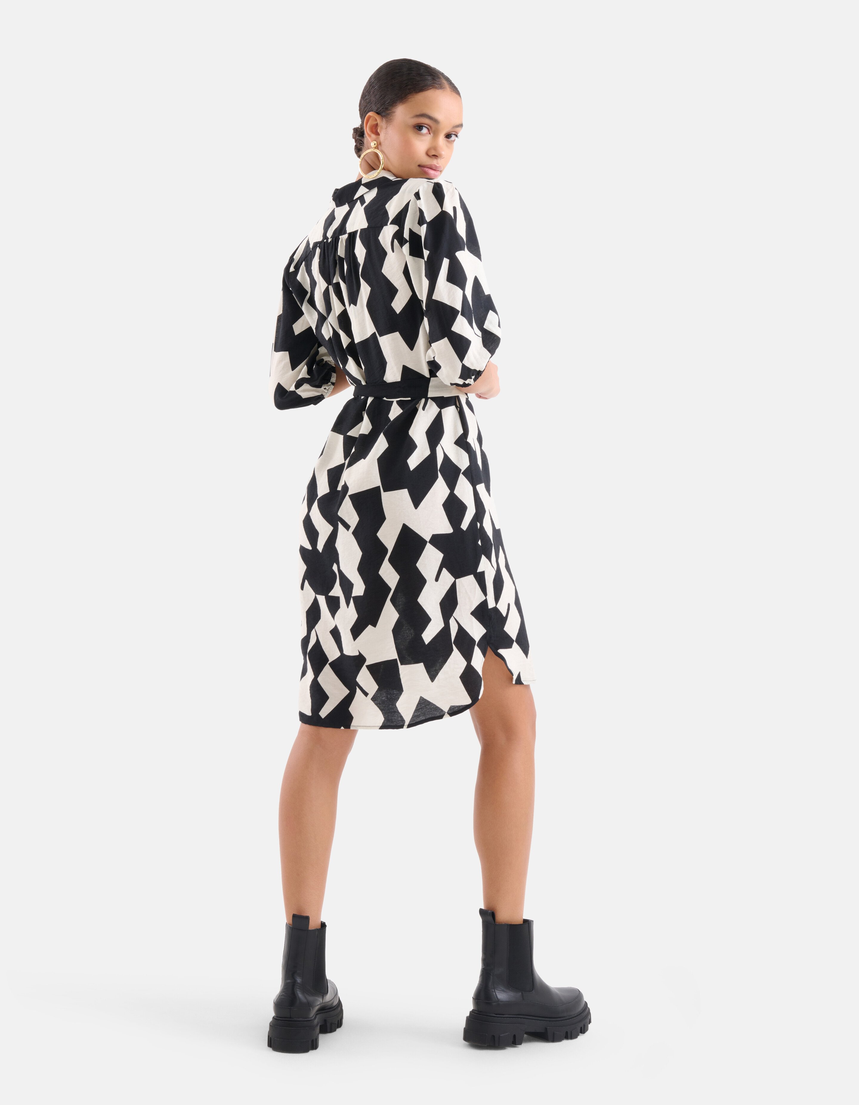 Grafische Overhemd Jurk Zwart/Wit SHOEBY WOMEN
