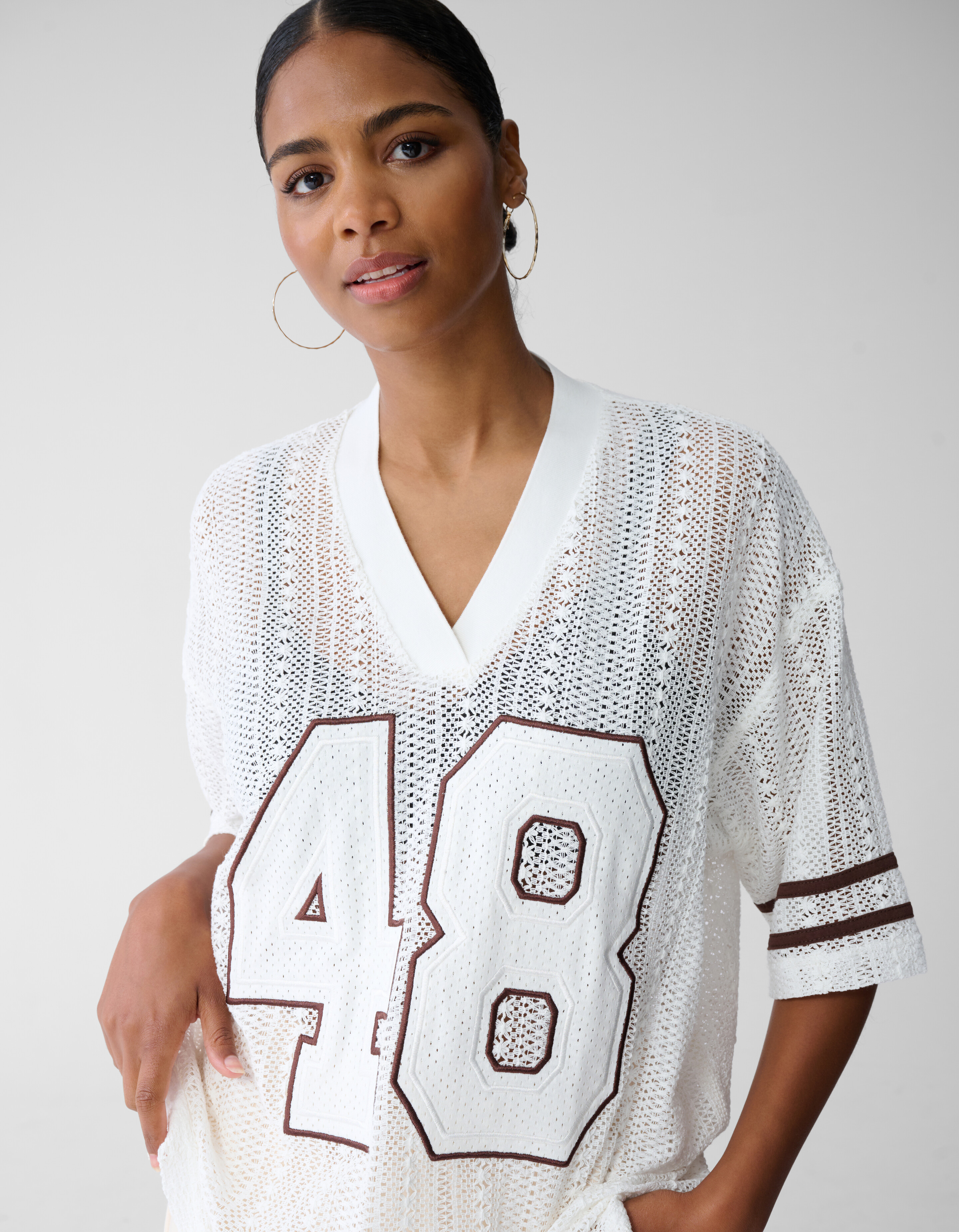 Oversized Baseball T-shirt Gebroken Wit By Fred SHOEBY WOMEN