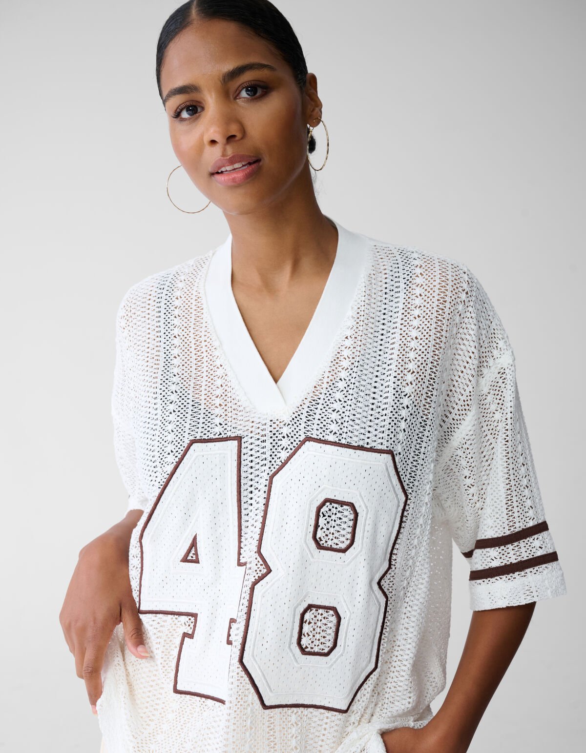 Oversized Baseball T-shirt Gebroken Wit By Fred SHOEBY WOMEN