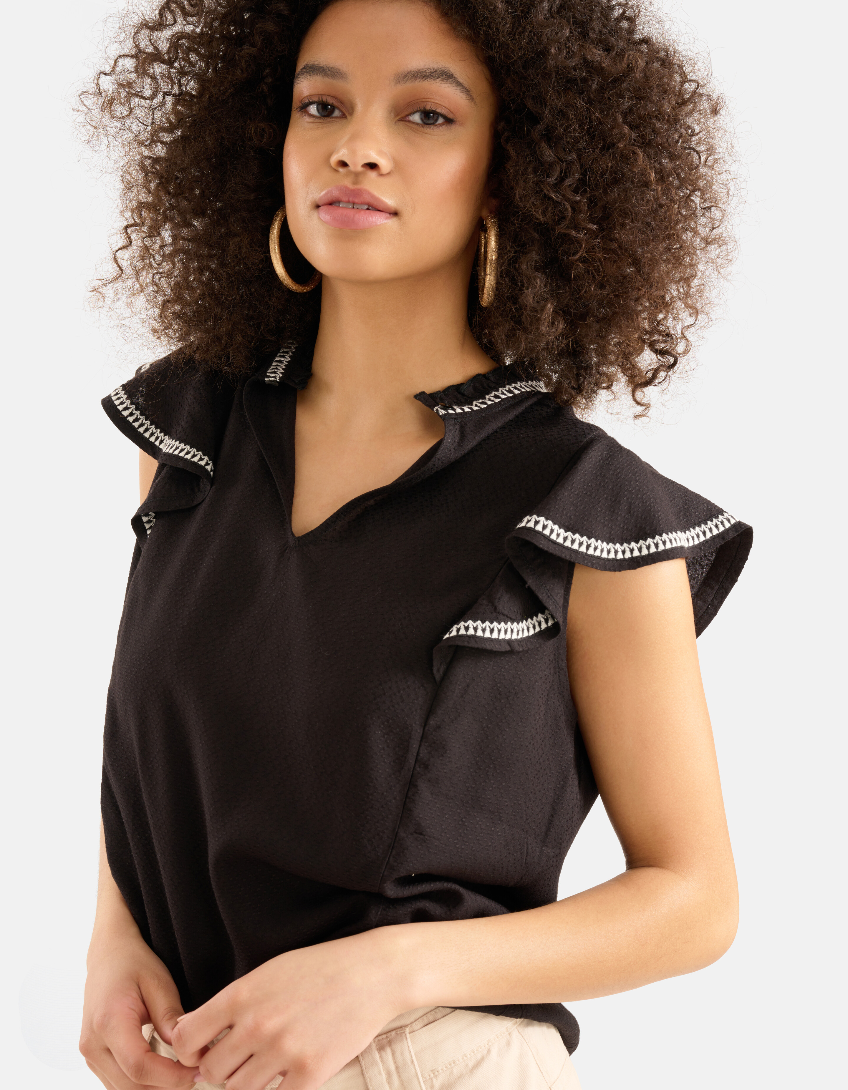 Embroidery Top Zwart SHOEBY WOMEN