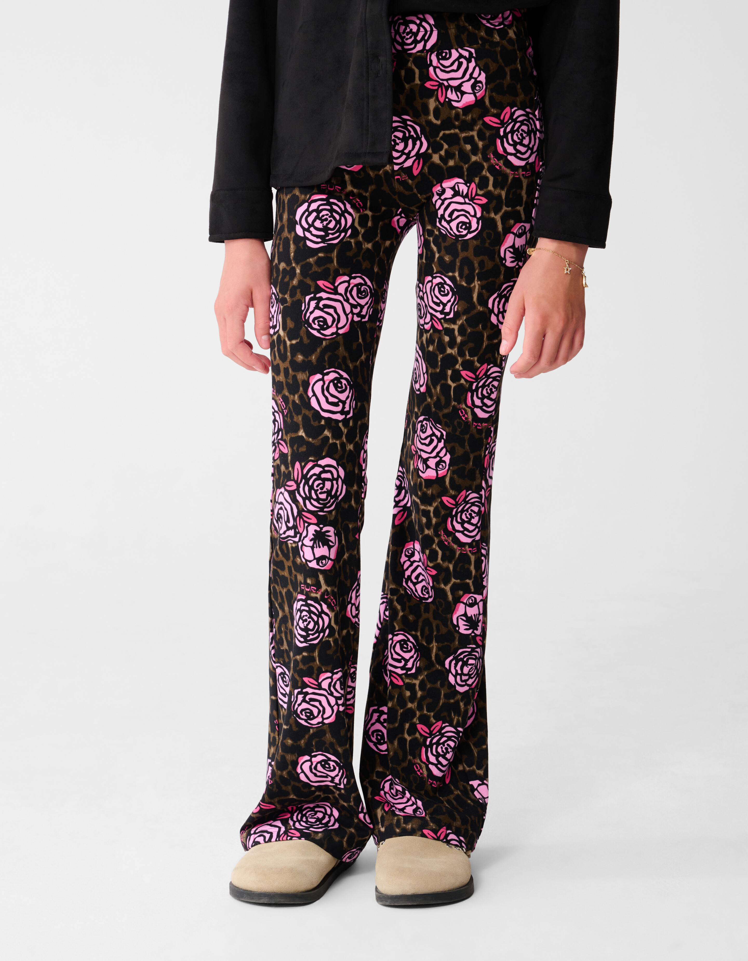 Rose Printed Flared Broek Bruin SHOEBY GIRLS