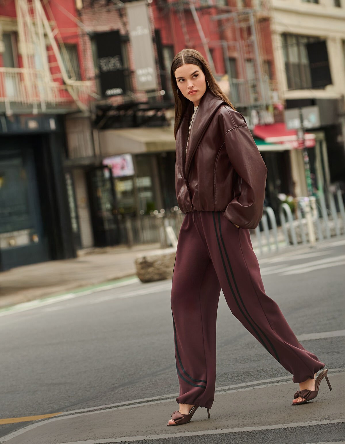 Stripe Jogger Wide leg Broek Donkerrood SHOEBY WOMEN
